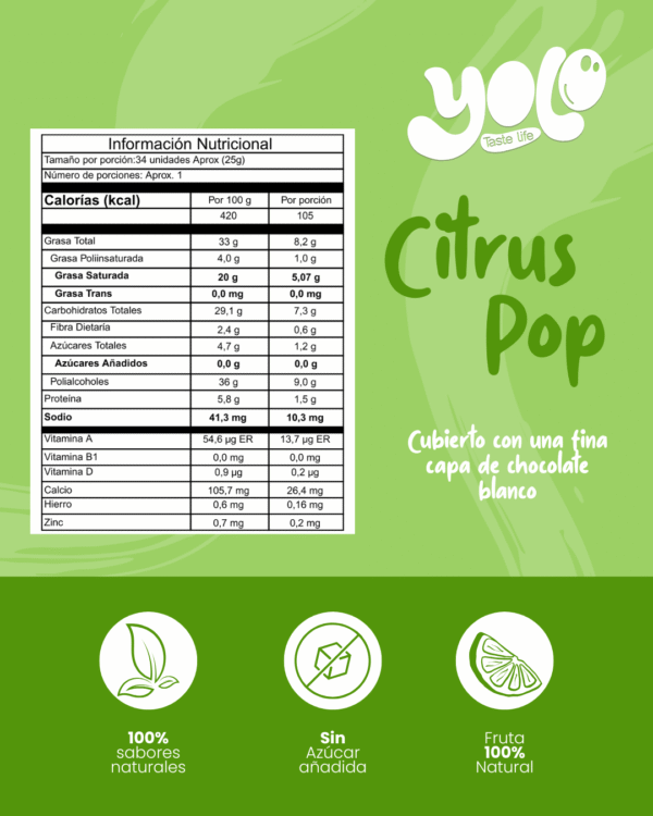 Citrus Pop | Snack saludable de Arroz y Frijol con Chocolate Blanco, Sabor Limón Maracuyá sin Azúcar - Imagen 3