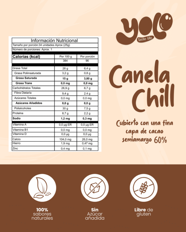 Canela Chill Snack saludable de arroz y frijol cubiertos de cacao oscuro al 60% - sabor natural a canela, sin azúcar - Imagen 3