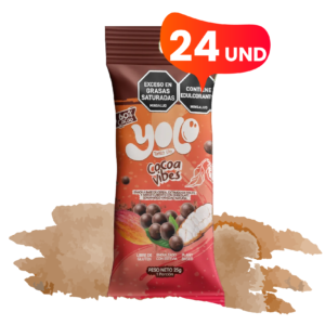 Cocoa Vibes | Snack saludable de arroz y frijol, chocolate saludable con cacao oscuro al 60% sin azúcar (x24)